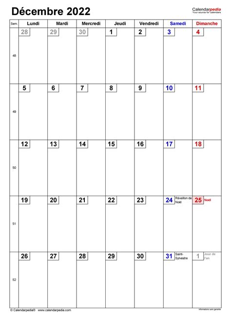 Calendrier Décembre 2022 Excel Word Et Pdf Calendarpedia