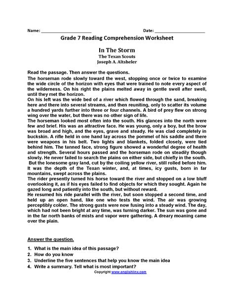 8th Grade Reading Comprehension Worksheets With Answers