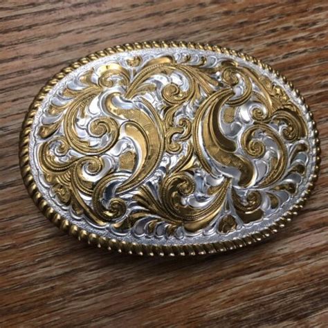 Vintage Crumrine Belt Buckle Heavy Silver Plate Jewelers Bronze Reno Nv