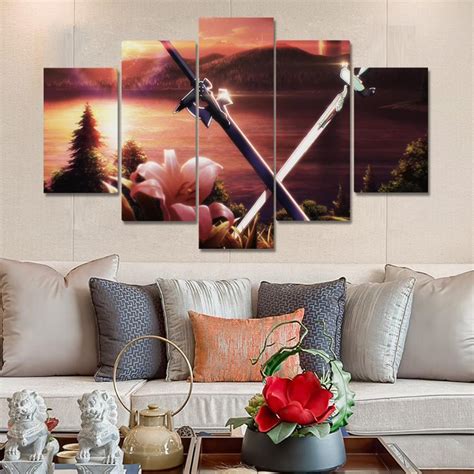 Choose from the carefully curated selection of art prints from our art library section, or upload your own photography pieces to gift or display in your home. Sword Art Online Double Knife Anime - 5 Panel Canvas Art ...