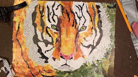How Made A Tiger Collage By 12 Years Old Tearing Art Youtube