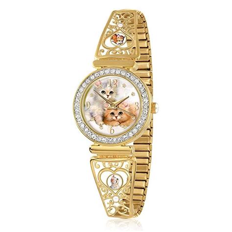 Cats Leave Pawprints On Our Hearts Gold Plated Stretch Watch Featuring