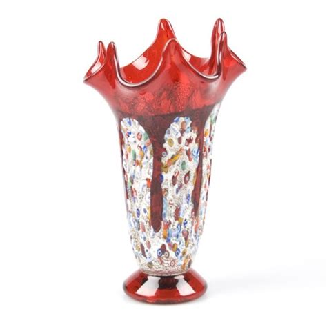 Murano Glass Red And Murrine Vase Murano Glass Vase Murano Glass Handmade Glass