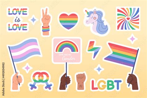 Flat Lgbtq Pride Stickers Set Lgbt For Gay Male Or Lesbian Female Sex