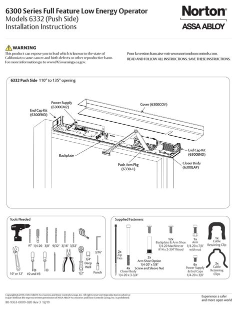 Assa Abloy Norton 6300 Series Installation Instructions Manual Pdf