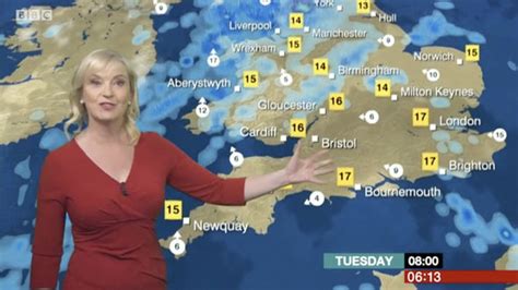 bbc weather carol kirkwood shows off hourglass figure in busty dress tv and radio showbiz