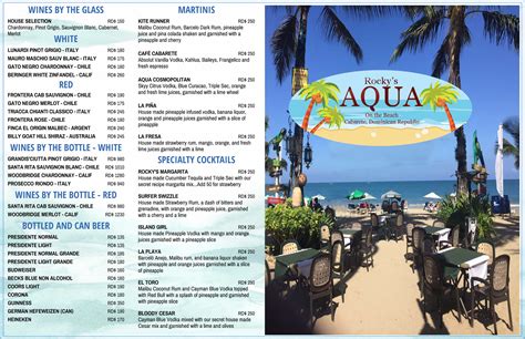 Rockys Aqua Cabarete Beach Restaurant Menus