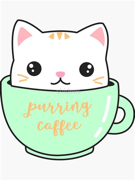 Coffee Cat Sticker By Chidees Redbubble Cute Kawaii Cat Coffee Mug