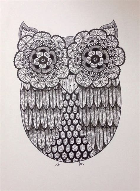 Zentangle Owl Art 8 X 10 Graphic Print By Sleepyeyestudio