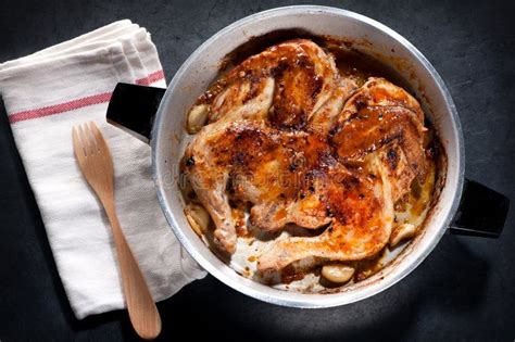 Whole Fried Roasted Chicken In A Frying Pan Stock Image Image Of