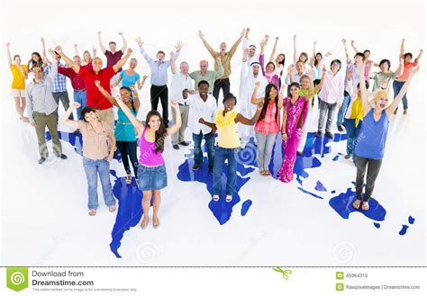 Large Multi-ethnic Group Of World People With World Map Stock Photo - Image: 45364310