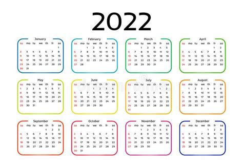 Calendar For 2022 Isolated On A White Background Stock Vector