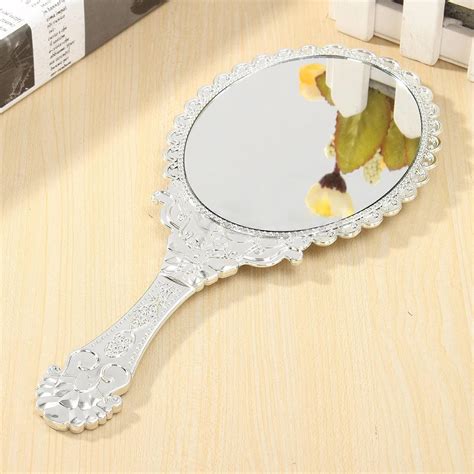 Ladies Vintage Mirror Repousse Floral Hand Held Oval Mirrors Makeup Dresser In Makeup Mirrors