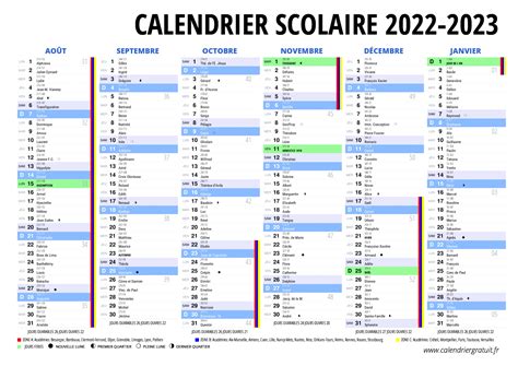 Calendrier Scolaire 2022 Et 2023 À Imprimer
