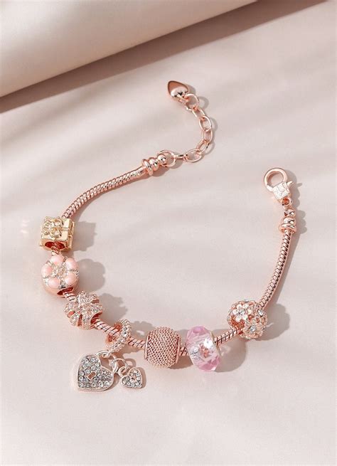 Ladies Rose Gold Pandora Style Charm Bracelet With 7 Charms Etsy