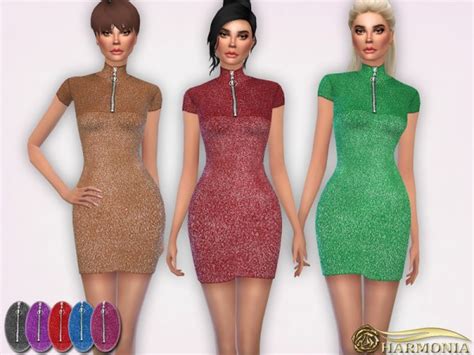 The Sims Resource Metallic High Neck Zip Bodycon Dress By Harmonia