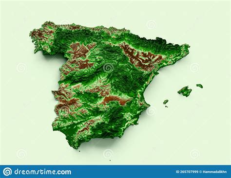 Spain Topographic Map 3d Realistic Map Color 3d Illustration Stock