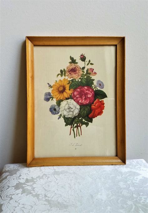 Vintage Floral Botanical Lithograph By J L Prevost Framed Flowers