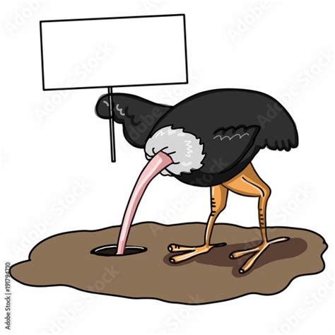 Cartoon The Ostrich Burying Its Head In The Sand And