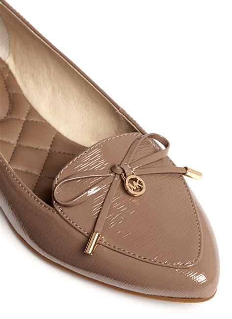 Michael Kors Nancy Bow Patent Leather Ballet Flats In Brown Lyst