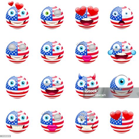 Emotikony Flagi Stanów Zjednoczonych Patriotyczny Zestaw Emoji