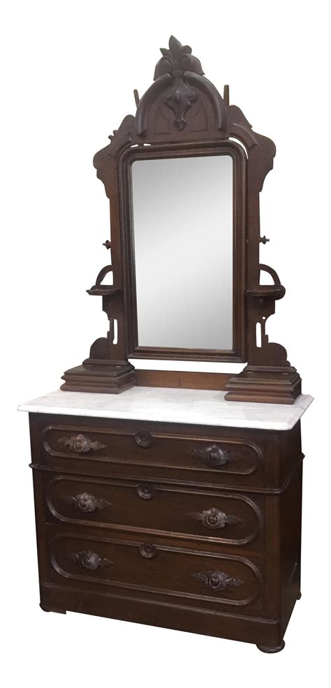 Antique Victorian Marble Top Dresser and Mirror | Chairish