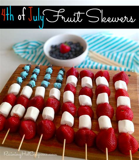 This sweet 4th of july fruit pizza from a food lovers kitchen combines fresh fruit and a tangy cream cheese frosting with a soft cookie crust. 4th Of July Fruit Skewers Recipe