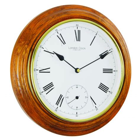Oak Finish Round Wooden Quiet Battery Wall Clock By London Clock 22340