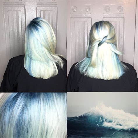Platinum Blonde With Blue Shadow Root Grey And Blue Lowlights By Aisha