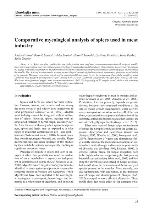 (PDF) Comparative mycological analysis of spices used in meat industry