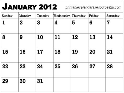 2011 Blank Calendar 2012 January Blank Planner 2012 January