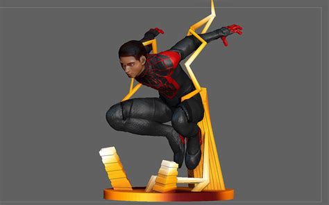 Stl File Spiderman Ps5 Miles Morales Statue Fight Version Marvel 3d
