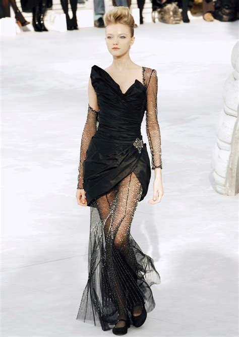 Chanel Black Taffeta Dress Embellished Chiffon Id
