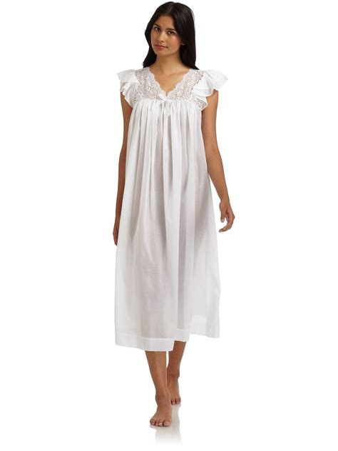 Lyst Oscar De La Renta Delicate Whisper Cotton Lawn Lace Nightgown In White