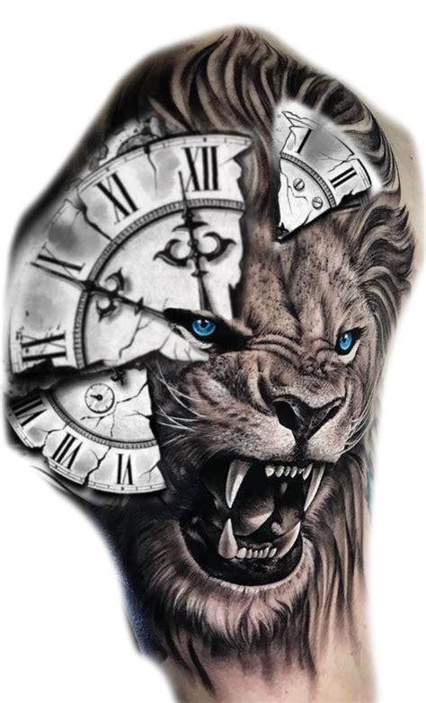Lion And Clock Tattoo Design