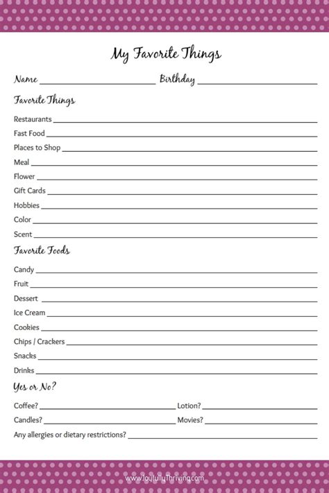 My Favorite Things List Free Printable Gift Ideas For Teachers