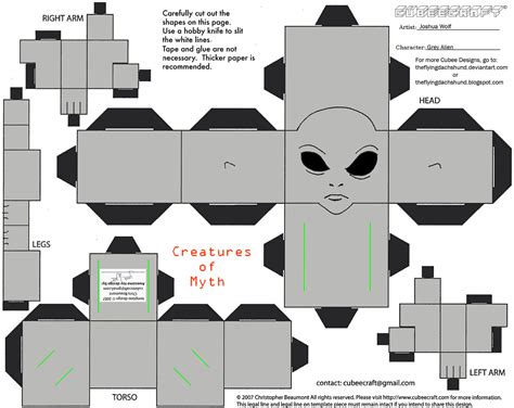 Grey Alien Paper Toy Free Printable Papercraft Templates