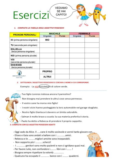 Aggettivi E Pronomi Possessivi Schede Didattiche Per La Scuola Primaria