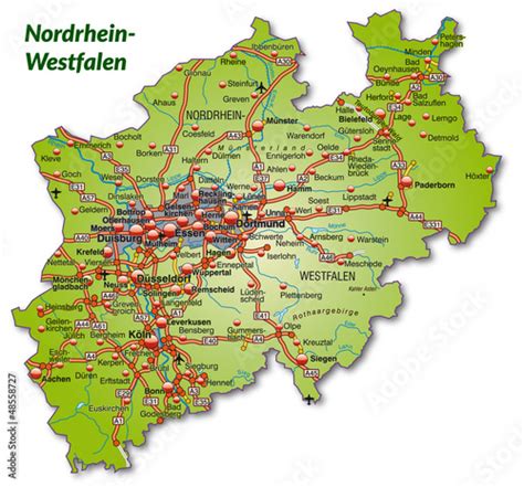 Landkarte Von Nordrhein Westfalen Mit Autobahnnetz Stock Vektorgrafik