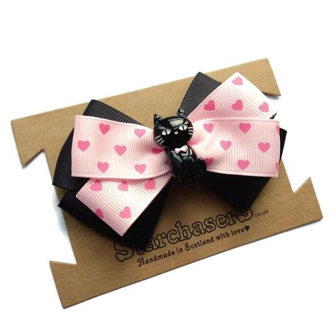 Black Cat Hair Bow With Pink Hearts Beautiful 9cm 35 Etsy