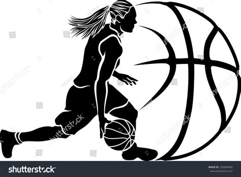 Basketball Silhouette Of A Female Basketball Player Dribbling With