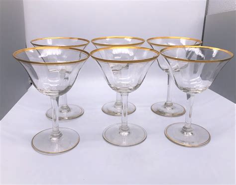 Vintage Optic Crystal Champagne Coupe Glasses Gold Trim Set Of Etsy