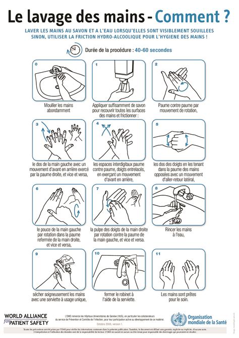 Les étapes du lavage de mains OMS Plateforme Elsa