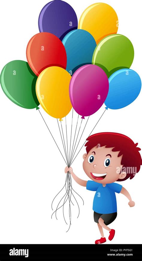 Little Boy Holding Colorful Balloons Illustration Stock Vector Image