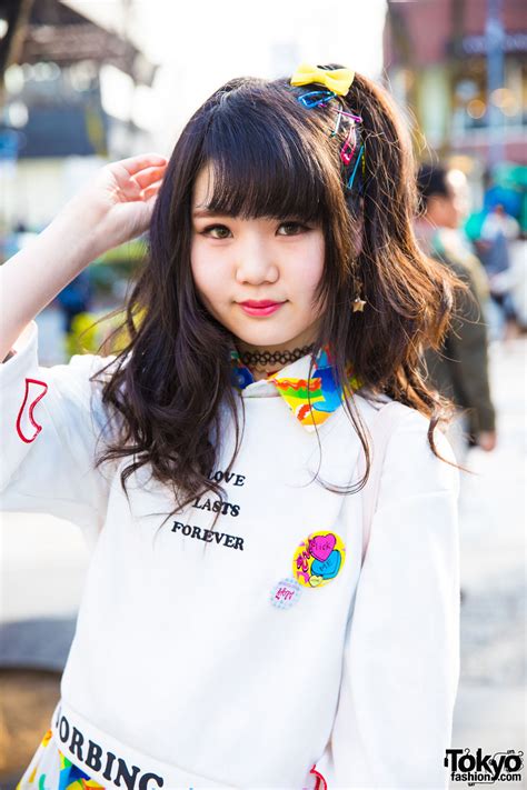 Miyu 15 On The Street In Harajuku Wearing A Spinns Sweatshirt Over A