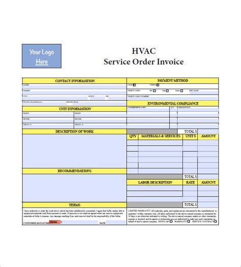 Sometimes your clients fill out work orders before you complete the service. HVAC Invoice Template - 6+ Free Word, PDF Format Download! | Free & Premium Templates