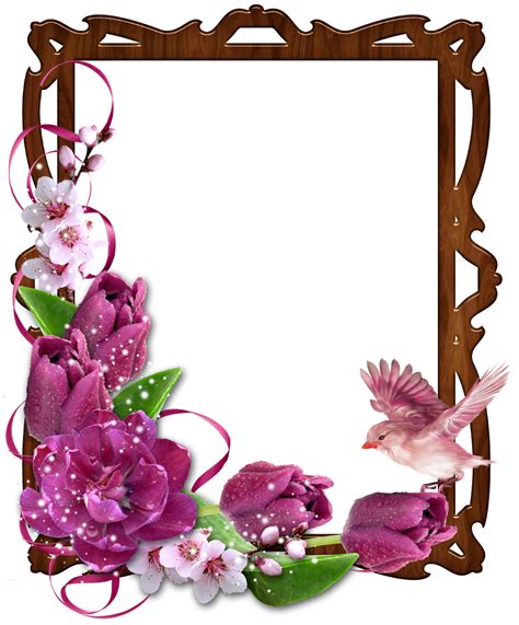 Floral Border Wooden Photo Frame With Bird And Flowers Borders And