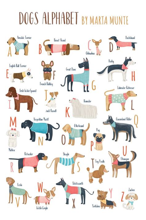 Printable Dogs Alphabet For A Dog Lover Dog Alphabet Poster Abc Dogs
