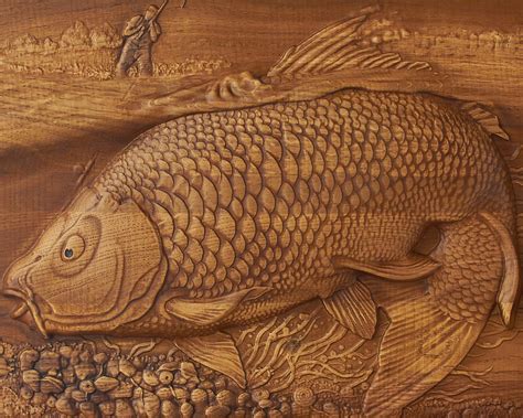 Fish Wood Carving Big Carp Wall Art Carved From Oak 15 By 20 Etsy