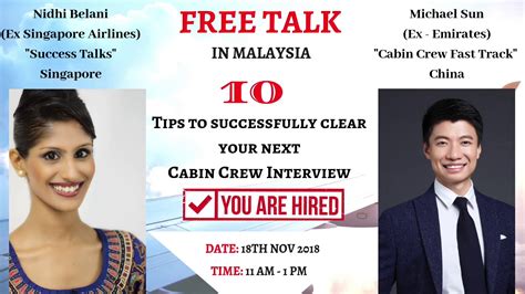When flight attendants attend cabin crew interviews, they're often unprepared for the questions. Cabin Crew Interview - Free Seminar in Malaysia 18th Nov ...
